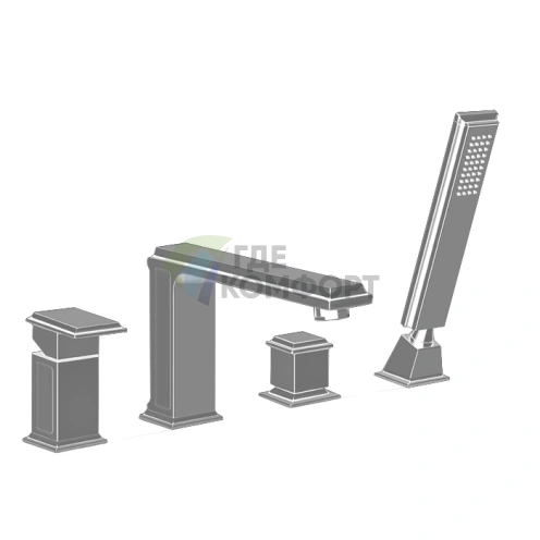 Смеситель для ванны Gessi Eleganza на 4 отверстия с переключателем и ручным душем, цвет Finox (46037#149) - фото 1