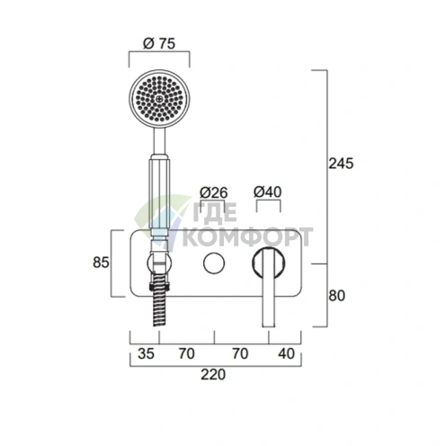 Смеситель для душа SIMAS EIFFEL встраиваемый однорычажный с дивертором и душевой лейкой, хром (EISDI cr) - фото 2