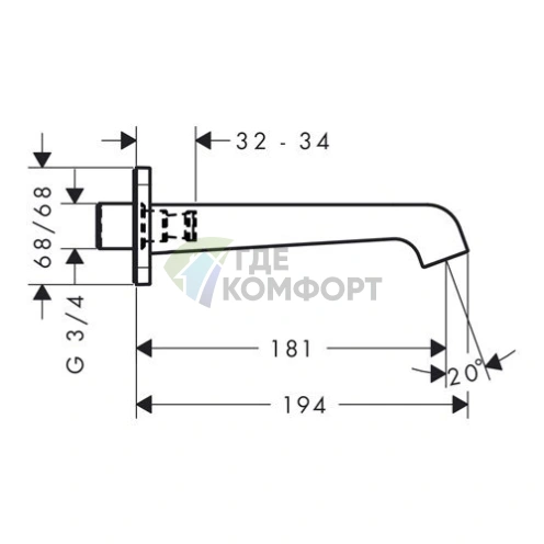 Излив для ванны AX Citterio E настенный, 180 мм, хром (36425000) - фото 2