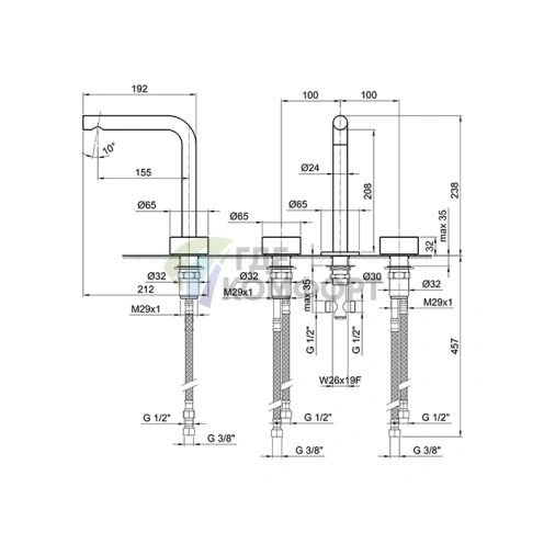 Смеситель для раковины Fantini AF/21 с тремя отверстиями, матовой сталью и высоким изливом (27 93 A206WF) - фото 2