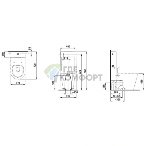 Унитаз LAUFEN KARTELL приставной безободковый белый 560x370x430 мм (8.2333.7.000.000.1) - фото 2