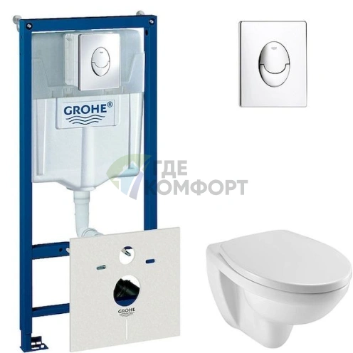 Комплект для подвесного унитаза: чаша Jacob Delafon Patio E4187, инсталляция Grohe Rapid SL 4в1 и крышка-сиденье с микролифтом - фото 1