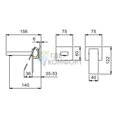 Смеситель для раковины Fantini Mint встраиваемый на 2 отверстия без донного клапана (нержавеющая сталь) (34 93 F809B) - фото 2