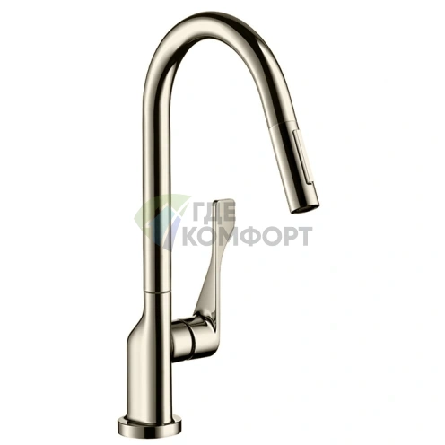 Смеситель для кухни AX Citterio однорычажный с выдвижным душем (цвет под сталь) (39835800) - фото 1