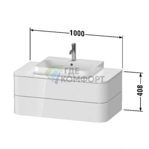 Столешница Duravit Happy D.2 Plus 1000x550x16 мм с отверстием под раковину Graphite Supermatic (HP031E08080) - фото 2