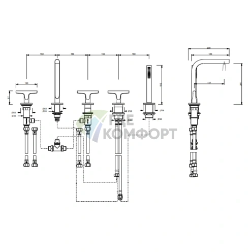 Смеситель для ванны FANTINI SAILING с изливом и ручным душем, цвет Matt Gun Metal (67 P5 J065) - фото 2