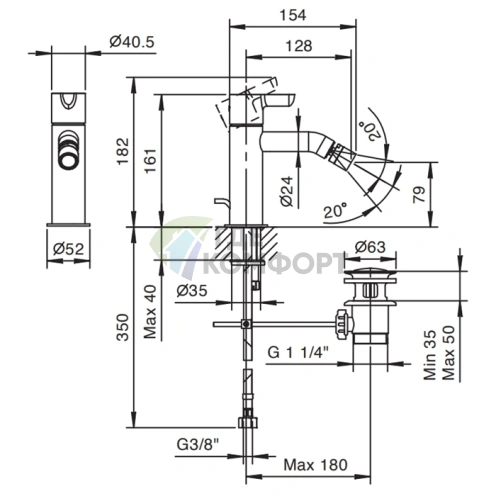 Смеситель для биде Fantini Icona Classic с донным клапаном (53 02 R408F) - фото 2