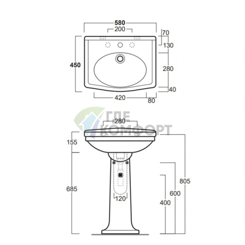 Раковина SIMAS Londra 58x45 см с отверстием под смеситель, белая - фото 2