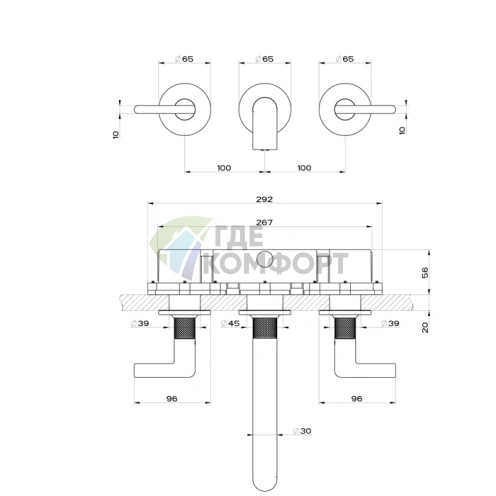 Встраиваемый смеситель GESSI INCISO для раковины на 3 отверстия, излив 210-190 мм, цвет Nero XL (58090#299) - фото 2