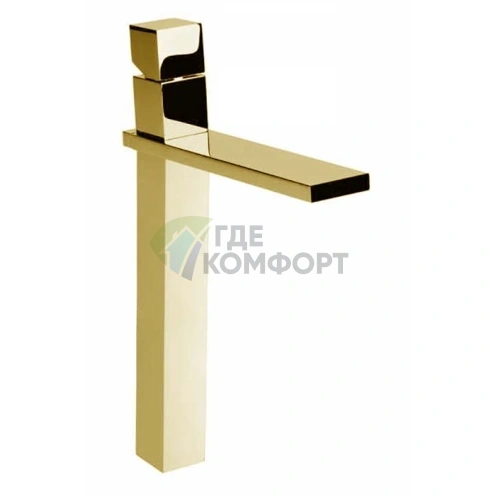 Золотой однорычажный смеситель Bossini Cube для раковины с высоким изливом (Z004303.021) - фото 1