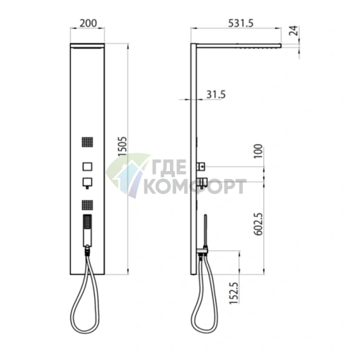 Душевая панель Bossini Manhattan с термостатом и 4 функциями, нержавеющая сталь, хром (L00897.030) - фото 2