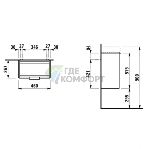 Тумба Laufen Base для мини раковины 815954: глянцевый белый, 1 дверца с органайзером, 47x53 см (4.0210.2.110.261.1) - фото 2