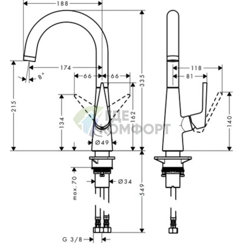 Кухонный смеситель Hansgrohe Talis M51: однорычажный, поворотный излив, цвет под сталь (72814800) - фото 2