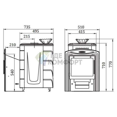 Печь Термофор Гейзер Мини 2016 Carbon Витра ЗК антрацит - фото 3
