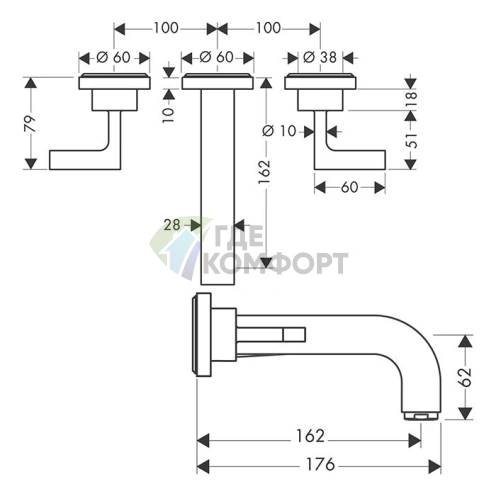 Смеситель для раковины AX Citterio в цвете шлифованная бронза (39315140) - фото 2