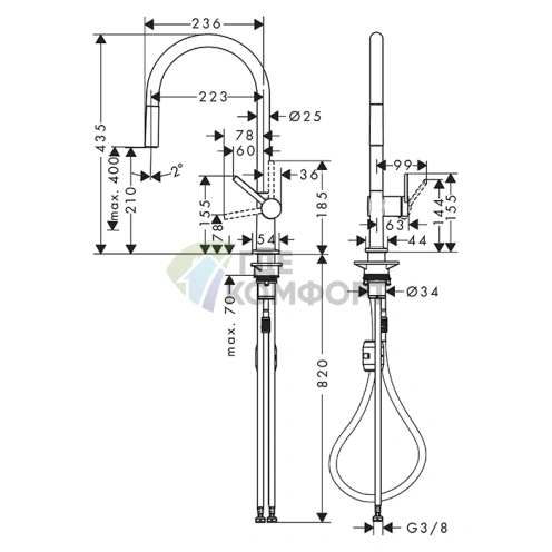 Кухонный смеситель Hansgrohe Talis M54 с выдвижным изливом (72802000) - фото 2