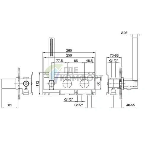 Картридж для смесителя Fantini: переключение между душем и изливом, резьба 1/2 (22 00 D184A) - фото 2