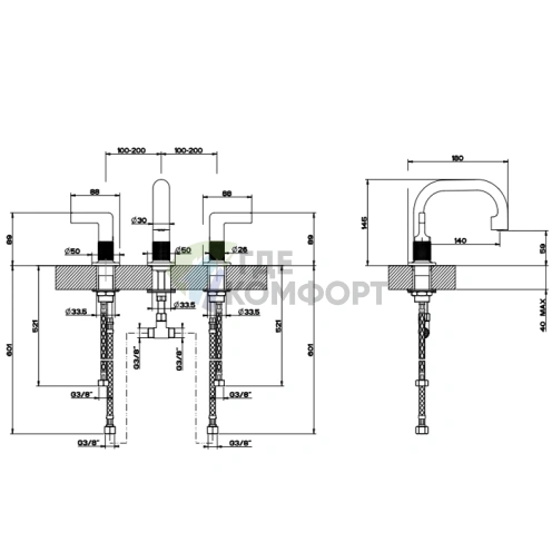 Смеситель GESSI INCISO для раковины на 3 отверстия без донного клапана в золотом цвете (58012#246) - фото 2