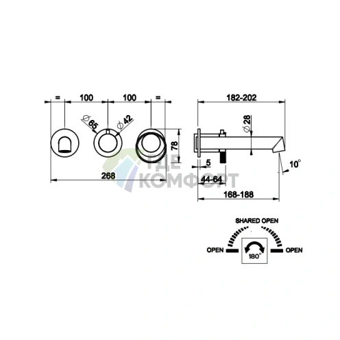 Gessi Anello встраиваемый однорычажный смеситель на 2 Выхода с переключателем и хромированным изливом (63342#031) - фото 2