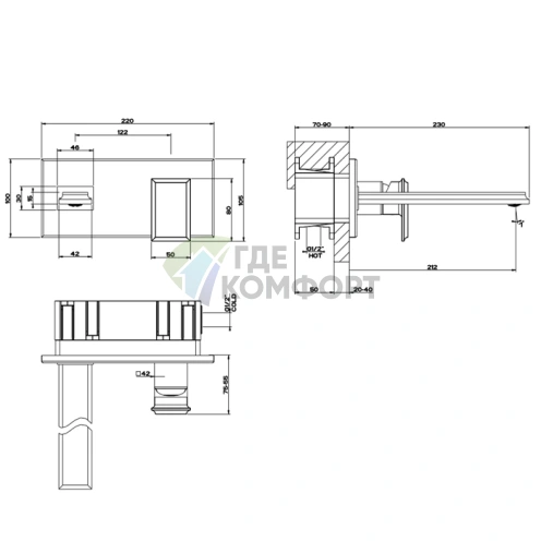 Встраиваемый смеситель Gessi Eleganza для раковины: черный металлик с высоким изливом (46088#706) - фото 2