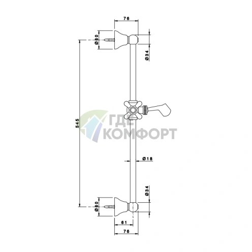 Душевая штанга Nicolazzi Doccia 545 мм с держателем, цвет Polished Nickel (C8071NL) - фото 2