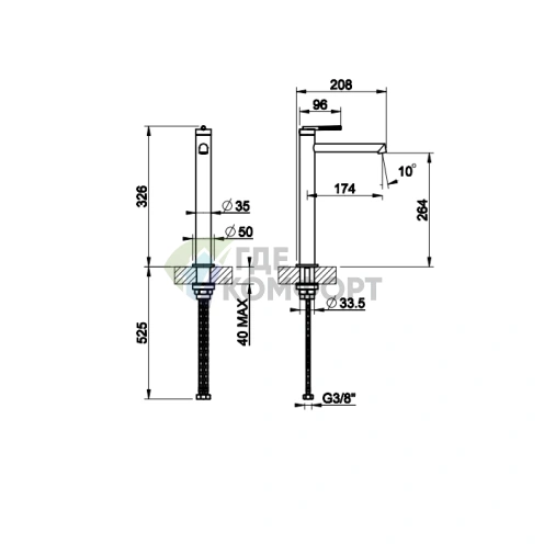 Смеситель для раковины Gessi Ingranaggio высокий с длинным изливом без донного клапана в хромированном исполнении (63506#031) - фото 2