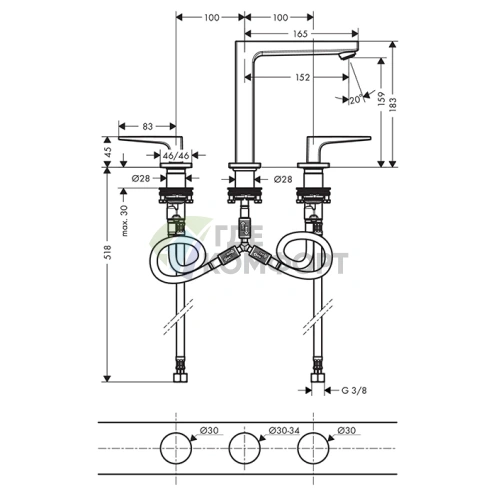 Смеситель для раковины Hansgrohe Metropol 160, 3 отверстия, шлифованный черный хром (32515340) - фото 2