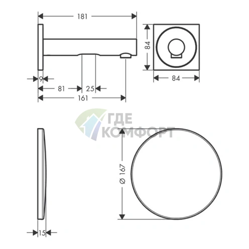 Электронный смеситель AX Uno для раковины, настенный, 160 см, полированный черный хром (45110330) - фото 2