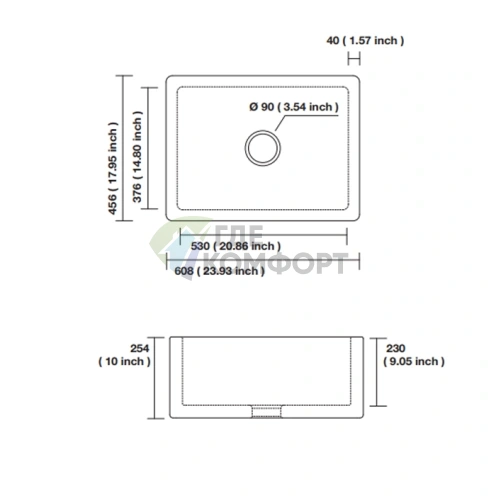 Кухонная раковина Kerasan Hannah Essex 608x456x254 мм без отверстия под смеситель, белая (541001) - фото 3