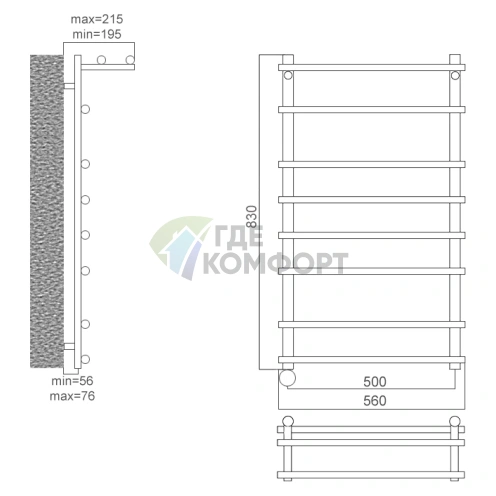 Полотенцесушитель электрический Terminus Ватра полка П8 50x83 E L - фото 2
