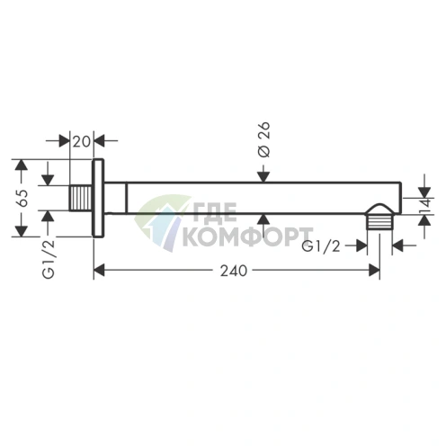 Держатель для душа HG Vernis Shape 24 см, настенный, хром (26405000) - фото 2