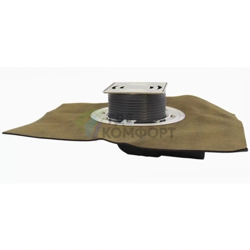 Трап HL5100TH с решеткой 138x138 мм-с приварным полимербитумным полотном-незамерзающим затвором и горизонтальным выпуском - фото 1