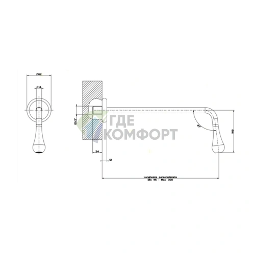 Элегантный настенный излив Gessi Goccia с индивидуальной длиной 115-300 мм, цвет черный (33723#299) - фото 2