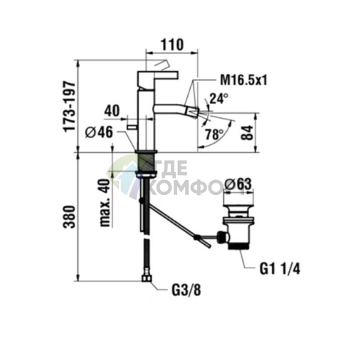 Смеситель для биде Laufen Kartell с донным клапаном, нержавеющая сталь PVD (3.4133.1.090.101.1) - фото 2