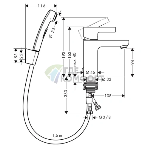 Набор для биде Hansgrohe Metris S: смеситель и душ бидетте, хром (31160000) - фото 2