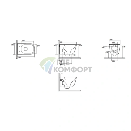 Подвесной унитаз Kerasan Tribeca 55 см безободковый с креплением WB9N, цвет орех (511481) - фото 2