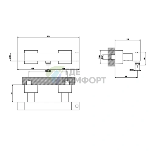 Термостатический смеситель Gessi Rettangolo K для ванны с автоматическим переключением на душ (19431#031) - фото 2