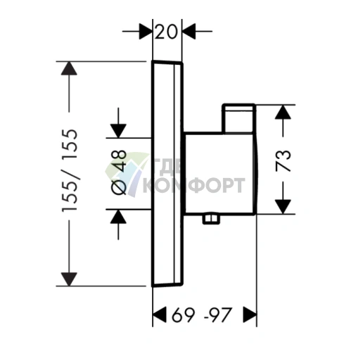 Термостатический смеситель Hansgrohe ShowerSelect для душа, встраиваемая панель, черный матовый (15760670) - фото 2