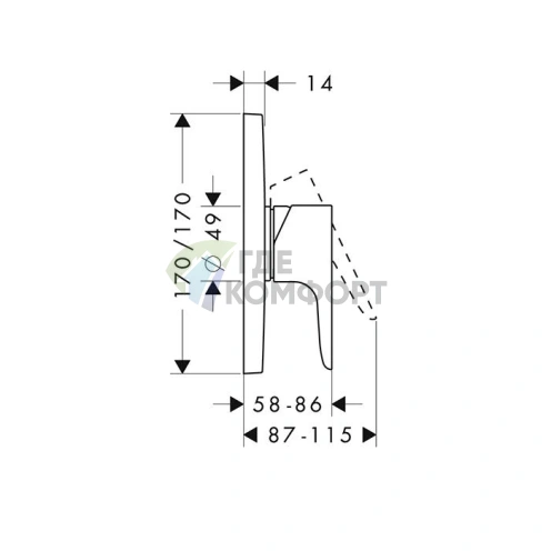 Смеситель для душа AX Citterio M: шлифованный черный хром (34625340) - фото 2