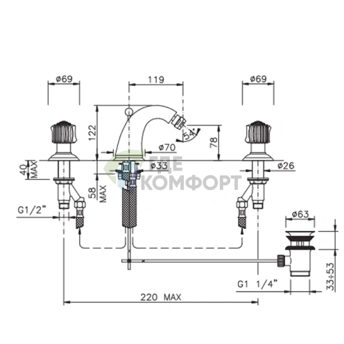 Смеситель для биде Nicolazzi Onice с донным клапаном, хром (2115CR09O) - фото 2