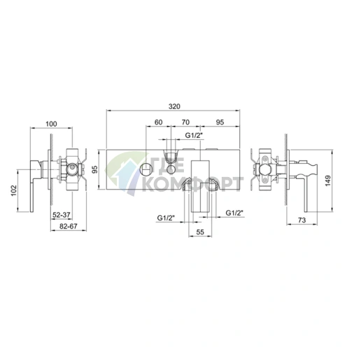 Смеситель для души Fantini AR/38: Встраиваемая система на два источника воды, хром (38 02 3384SB) - фото 2