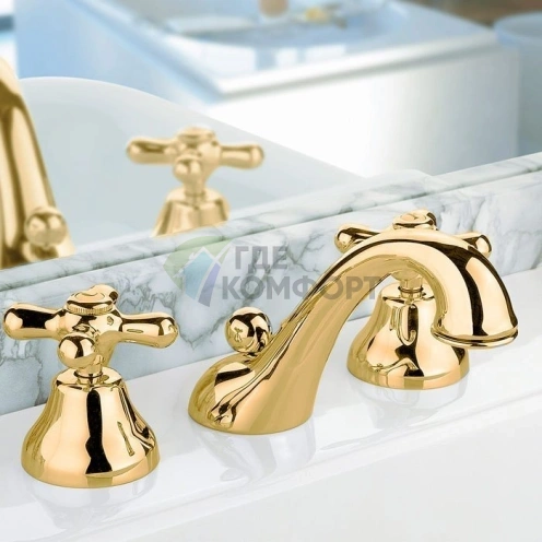 Смеситель для раковины Nicolazzi Nuova Brenta на 3 отверстия с донным клапаном, золотая латунь (2508GB) - фото 1
