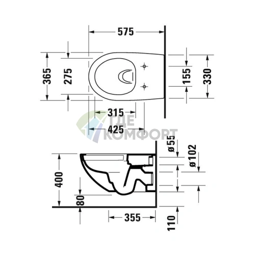 Унитаз подвесной Duravit Architec с сиденьем микролифт, белый (257209+006969)) - фото 2