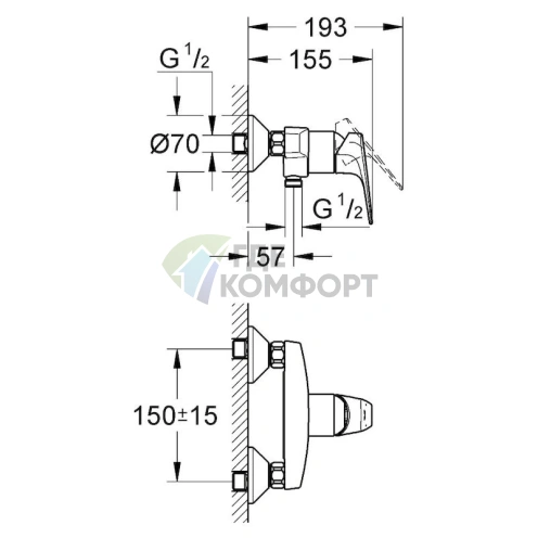 Смеситель для душа Grohe BauFlow 32812000 для скрытого монтажа - фото 2