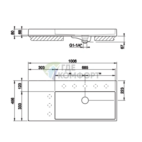 Подвесная раковина Gessi Rettangolo 100.6x45.6 см белого цвета с донным клапаном Stop Go - фото 2