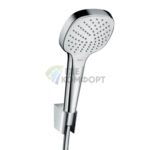 Душевой набор HG Croma Select E: 4 режима, ручной душ 110 см, держатель, шланг 1,6 м (белый/хром) (26413400) - фото 1