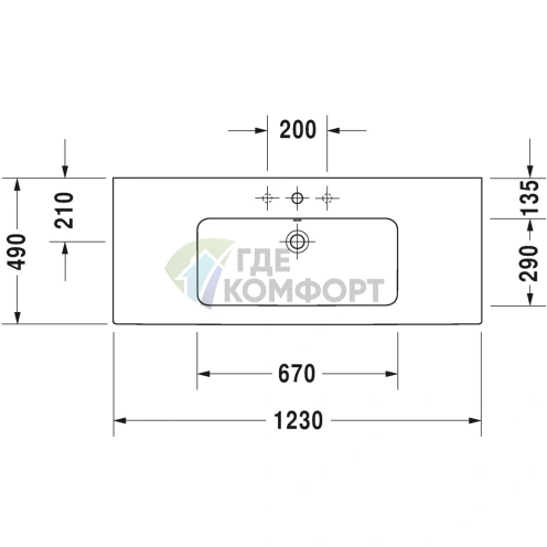 Раковина Duravit ME by Starck для мебели с перел с 3 отв под смеситель 1230x490мм Цвет Белый - фото 2