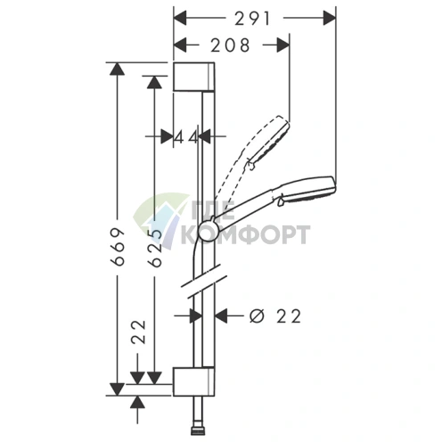 Душевой набор HG Crometta Vario: штанга 650 мм, ручной душ 3 в 1 с функцией EcoSmart, белый/хром (26654400) - фото 2