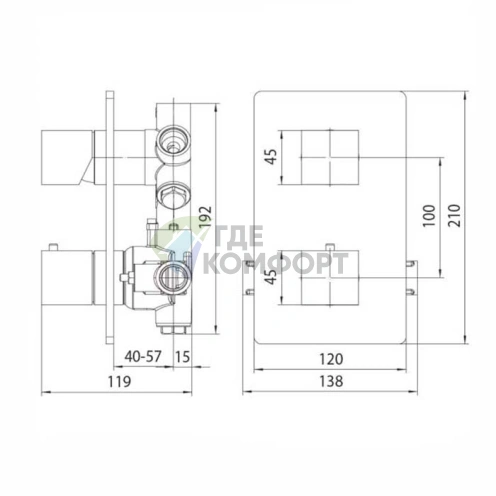 Термостат для душа Bossini Cube встраиваемый с девиатором на 5 режимов, цвет сатинированный никель (Z00061.094) - фото 2