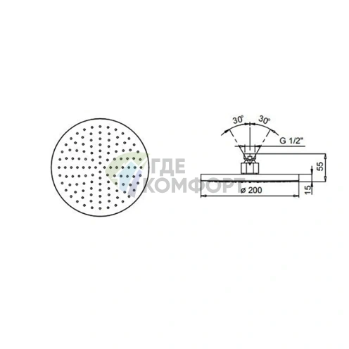 Верхний душ Fantini 200 мм хром без кронштейна (86 02 9230) - фото 2